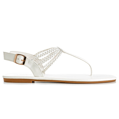 Plaka Rappel Flat Thong Sandals | Pearl White