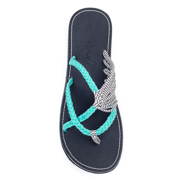 Oceanside Beach Flip Flops for Women | Turquoise Zebra - Plaka Sandals