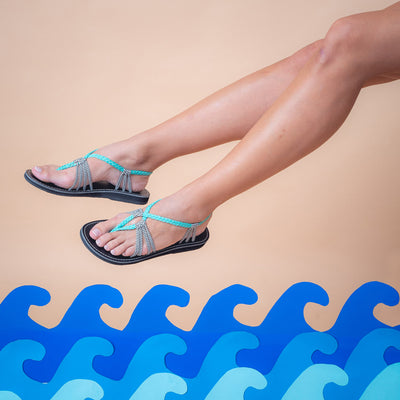 Seashell Summer Sandals for Women | Turquoise-Zebra