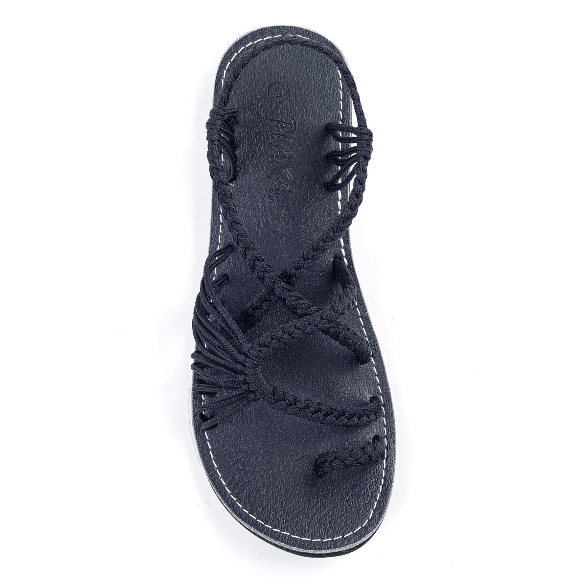 Palm Leaf Flat Women's Sandals | Classic Black - Plaka Sandals
