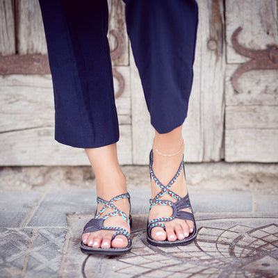 Palm Leaf Flat Women's Sandals | Aqua