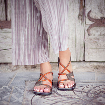 Palm Leaf Flat Women's Sandals | Orange-Gray