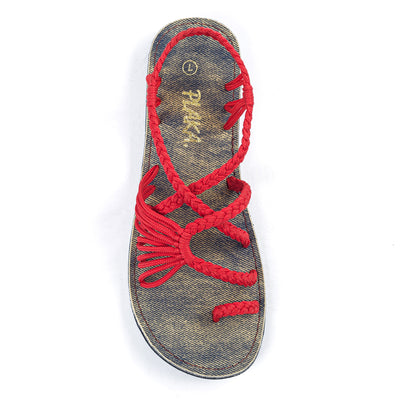 Palm Leaf Flat Women's Sandals | Red