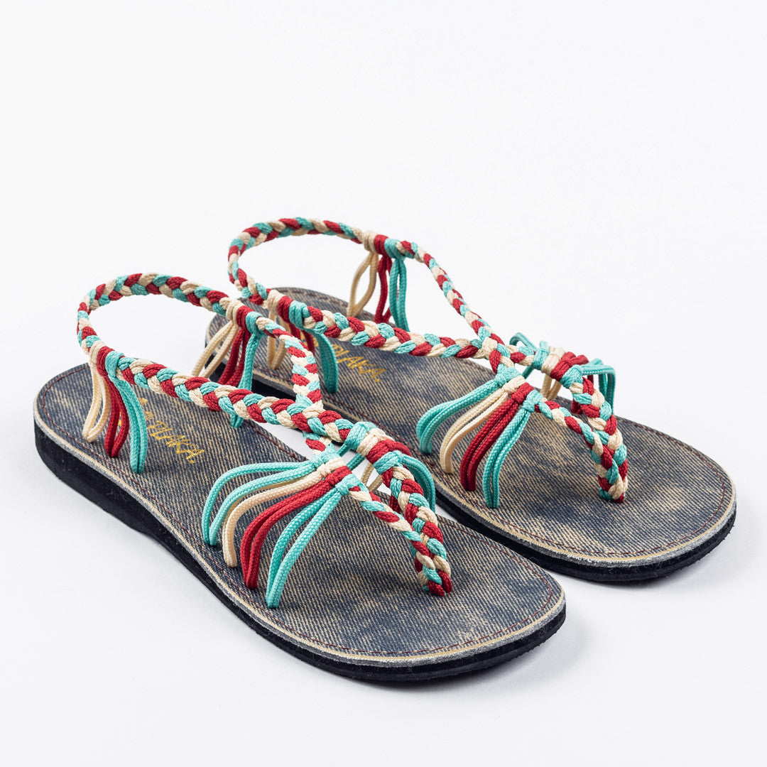 Seashell Summer Sandals for Women | Turquoise-Red-Off white