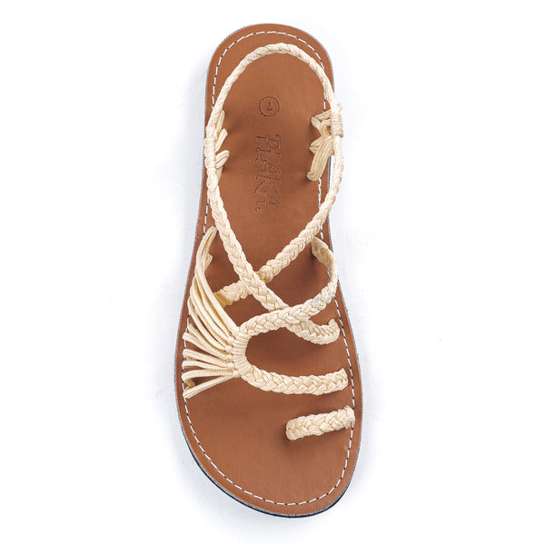 Palm Leaf Flat Women's Sandals | Sweet-Ivory - Plaka Sandals