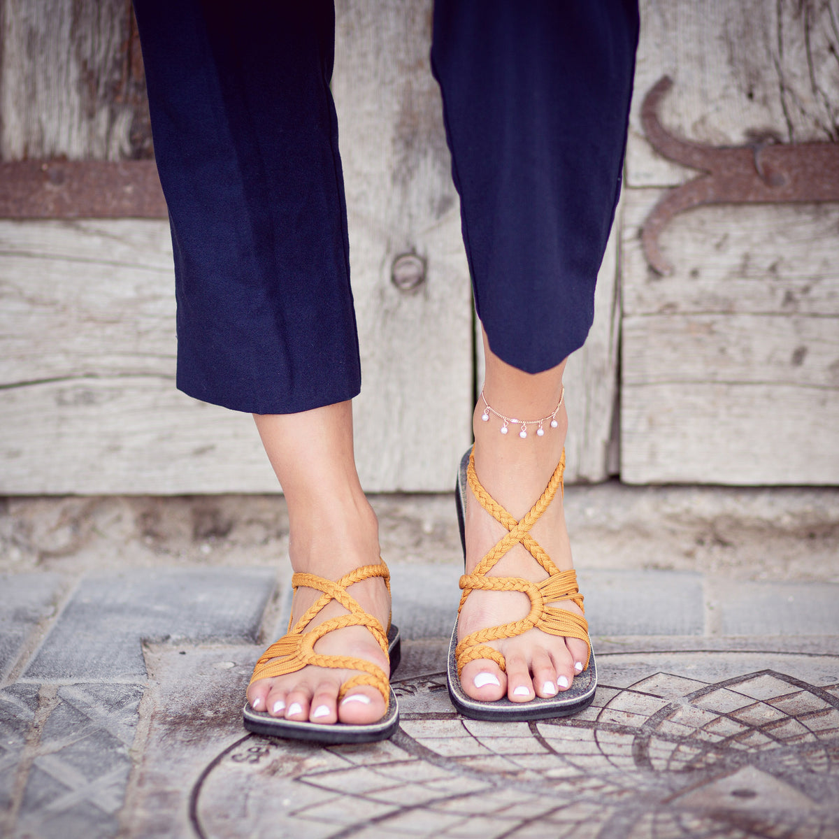 Palm Leaf Flat Women's Sandals | Sand-Yellow - Plaka Sandals