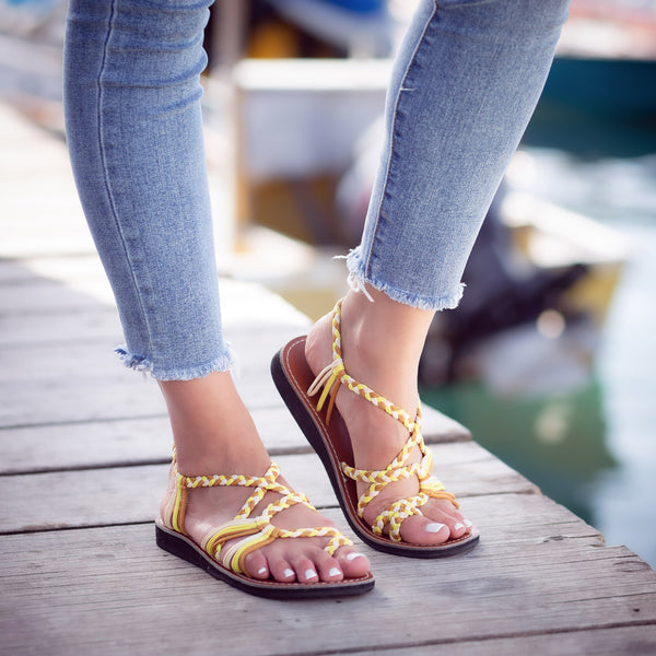 Palm Leaf Flat Women's Sandals | Tawny - Plaka Sandals