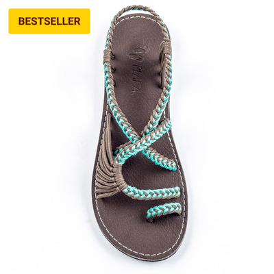 Palm Leaf Flat Women's Sandals | Turquoise Gray
